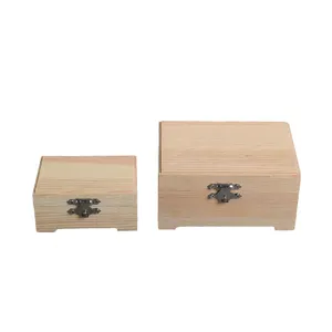 مجموعة من 2 صندوق عش بلون طبيعي غطاء خشبي مفصلي عناصر متنوعات صناديق تخزين الأدوية والهدايا الخشبية