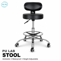 Tabouret de laboratoire ergonomique industriel avec dossier, hauteur réglable, repose-pieds pivotant, revêtement en cuir PU, classe 1000-10000, sans poussière, charge 150 kg