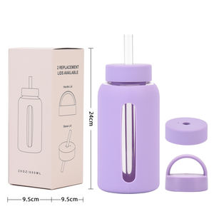 Bouteille d'eau en verre de haute qualité de 600ml une <span class=keywords><strong>tasse</strong></span> de double couvercle peut sucer le verre d'eau portatif extérieur de perle - Product Image 2