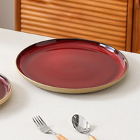 Ventes chaudes Vaisselle Assiette à apéritif Assiette plate en céramique émaillée au four rouge Assiettes à pâtes pour restaurant Banquet de mariage