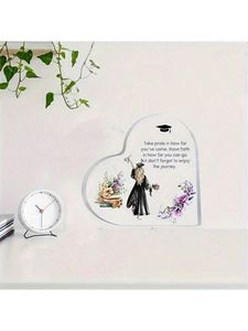 2D plano 1 pieza, placa de corazón de acrílico de decoración de graduación, adorno de escritorio de regalo, para amigo, bendición y refranes, Navidad, fiesta <span class=keywords><strong>Ta</strong></span> - Product Image 3