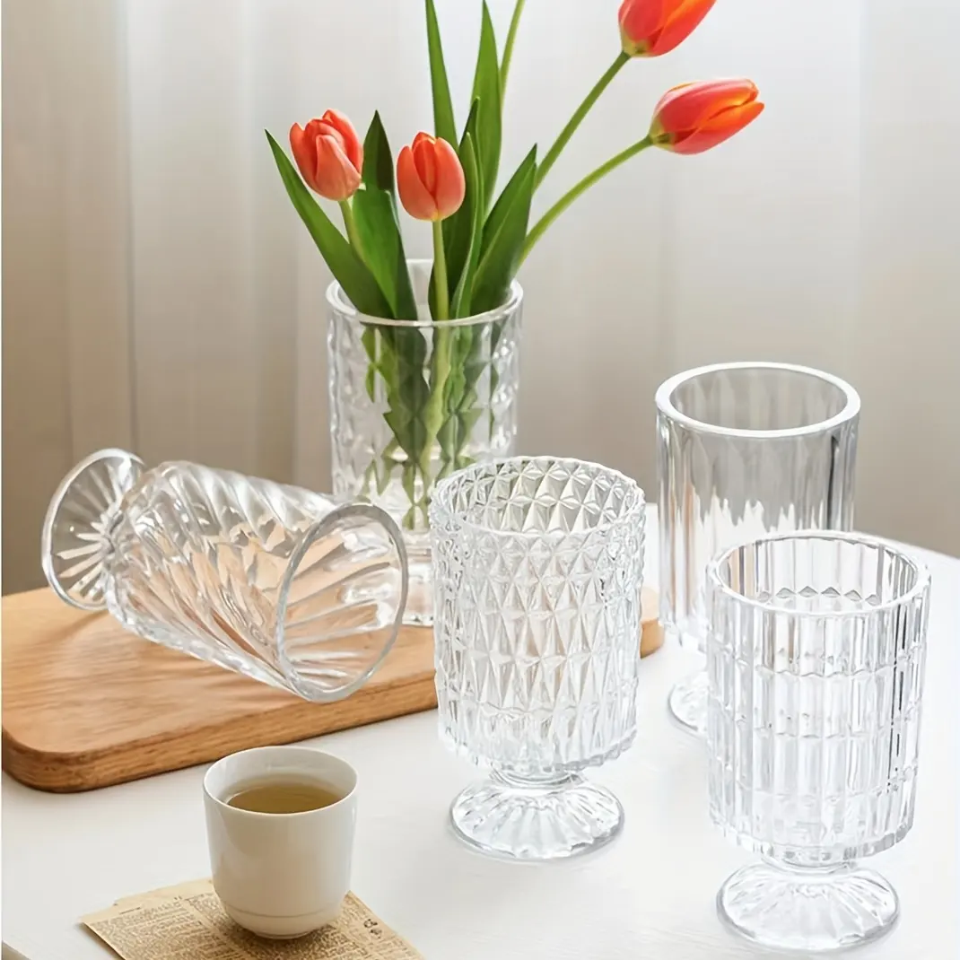Vaso di vetro trasparente a forma di lampada romana di lusso fabbrica all'ingrosso decorazione per festa della casa vasi di nozze per fiori