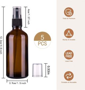 Cosmetic Packaging 30ml 50ml 100ml Refill Essential Oil Pump Sprayer Black Plastic Lid 2oz Amber Glass <b>Bottles</b> 100pcs - Product Image 2
