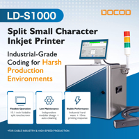 Impresora de inyección de tinta CIJ DOCOD LD-S1000 para entornos complejos, máquina de codificación de caracteres pequeños confiable para la impresión de fechas en cables y bolsas tejidas.