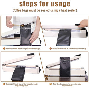 Sacs à café marron refermables à fermeture éclair, sacs à café à fond plat avec valve et fermeture éclair - Product Image 3