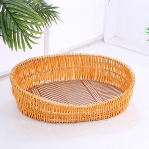 Honey Oval Luxury Wicker Dog Bed <b>Basket</b> Wicker Dog/cat Beds with Cushion Eco-friendly washable pet bed - Product Image 2