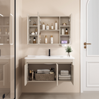 Meuble-lavabo de salle de bain moderne en aluminium alvéolé flottant, avec vasque en céramique étanche, miroir intelligent et étagères latérales ouvrables