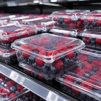 Boîte à fruits rouges jetable en PET de 500 ml, transparente, pour myrtilles, avec couvercle, qualité alimentaire, recyclable, vente en gros