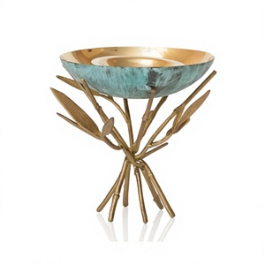 Bol à fruits sur pied en laiton AMSON AB-4036 de haute qualité, écologique, moderne, en métal doré, avec motif de feuilles, décoration d'intérieur - Product Image 1