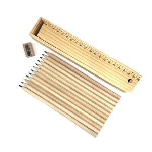 लकड़ी के बक्से के साथ गर्म पर्यावरण फैशनेबल OEM लोगो रंग पेंसिल
