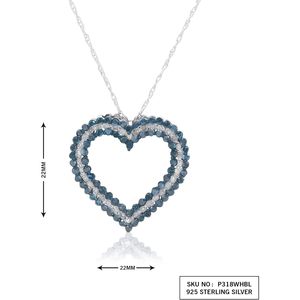 Heart Shape Brilliant Cut Diamond Pendant Necklace 1.25 Cttw White Blue Diamonds 925 Sterling Silver Rhodium Plated <b>Rope</b> <b>Chain</b> - Product Image 2