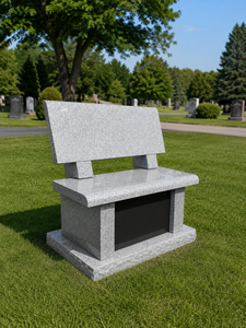 Banco de cementerio de granito gris, muebles conmemorativos personalizados de Vietnam, estilo americano, construcción de piedra sólida, hecho en Vietnam - Product Image 1