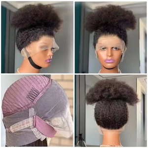 YWhair <span class=keywords><strong>Parrucca</strong></span> da <span class=keywords><strong>Donna</strong></span> <span class=keywords><strong>Afro</strong></span> Kinky Curly 360 Full Lace Nera Pre-Plucked con Bordo 4C e Attaccatura Naturale, Senza Colla, Stile Liscio - Product Image 3