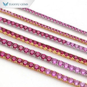 Tianyu Gems 925 Silver Gradient Pink Fancy-Colored Gemstone Tennis Necklace Setting Classic Gold Plated Luxury Jewelry - Product Image 2