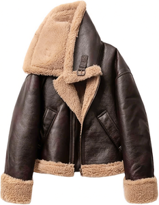 <b>Women</b> Aviator Fashion B3 Shearling <b>Flying</b> <b>Jacket</b> Ladies Short Casual Real Leather Winter Sherpa Fur Warm Filling Coat <b>Jacket</b> OEM - Product Image 1