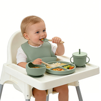 Ensemble de repas en silicone sans BPA pour bébé et enfant, design mignon, bol à ventouse et tasse à bec verseur avec assiettes compartimentées pour les tout-petits