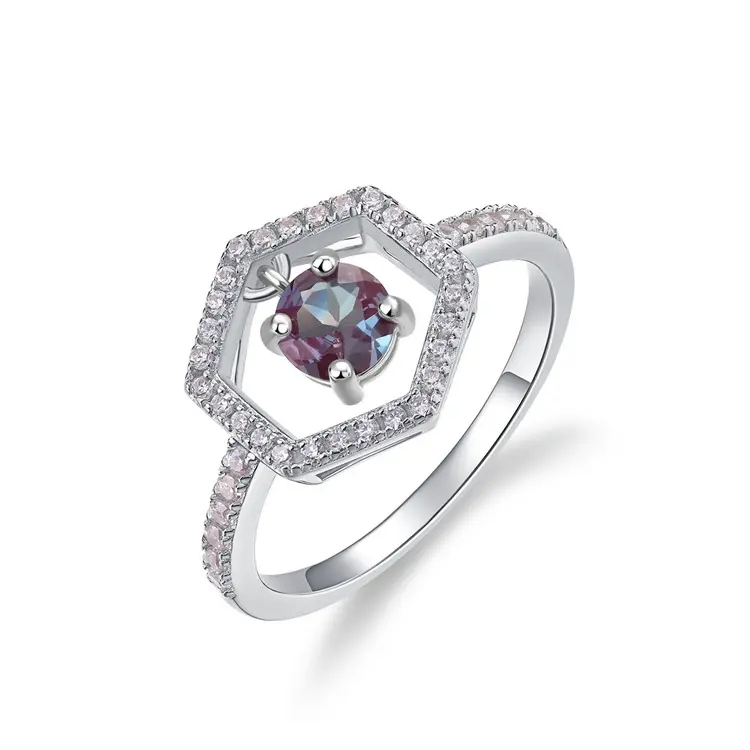 Vente en gros de bijoux en argent sterling 925 bagues en alexandrite de laboratoire bague en argent sterling bagues en pierres précieuses à couleur changeante