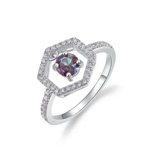 Wholesale 925 Sterling Silver Jewelry Lab Alexandrite Rings Sterling Silver Ring Round Cut Color Changing Gemstone Rings