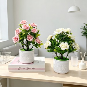 Bonsái de rosas artificiales, 12 flores en macetas redondas para decoración de interiores, hogar, oficina, hotel, restaurante, adorno de paisajismo - Product Image 2