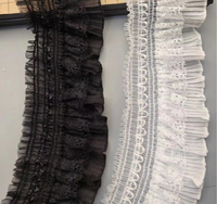 LS028 9CM Double couche de dentelle plissée élastique pour les poignets, l'ourlet de la jupe, la robe de mariée, la dentelle décorative