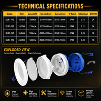 Plafonnier encastré LED en aluminium moulé sous pression, 3 températures de couleur commutables, IP44, dimmable, Bluetooth en option, pour projets commerciaux et hôtels
