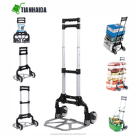 Chariot de bagages à main en aluminium silencieux, personnalisable OEM, avec roues en caoutchouc et fonction pliable pour monter les escaliers