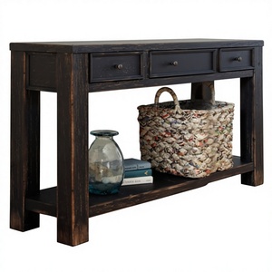 Table console de salon, panneau de style rustique vintage, finition noire vieillie, finition artisanale, pour entrée décontractée - Product Image 4
