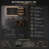 Set Perlengkapan Kamar Mandi Modern dari Baja Anti Karat yang Dipasang di Dinding dengan Cermin Pintar LED dan Kabinet Wastafel Keramik untuk Hotel dan Vila