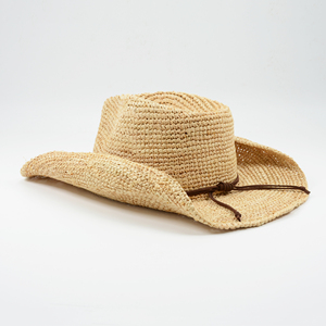 Chapeau de soleil de cowgirl pour femmes chapeau de plage de protection UV de style national de voyageur en raphia avec garniture de perles chapeau de cowboy d'été - Product Image 4