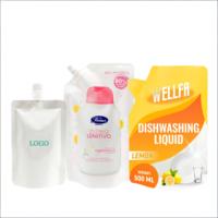 Sachets de recharge personnalisés recyclables de 500 ml et 1 L pour savon liquide et liquide vaisselle avec bec verseur – Pochettes de détergent à bec verseur