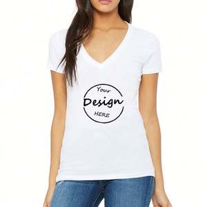 Impresión personalizada 100 algodón Regular Fit camiseta Casual al por mayor de alta calidad a granel OEM suave liso correr mujeres cuello en V camisetas - Product Image 5
