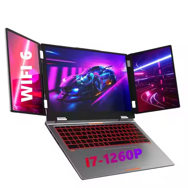 New Three Triple Extended Screen 16+10.5+10.5 Inch Laptop Intel I7 12th Gen Fingerprint Face Unlock Metal Body Windows 11