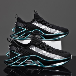 Calzado deportivo de punto para hombre, estilo Walking, zapatillas negras con suela Blade. - Product Image 1