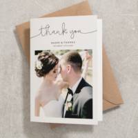 Vente en gros, papier de haute qualité, impression personnalisée, logo plié, cartes de remerciement simples de mariage avec photo