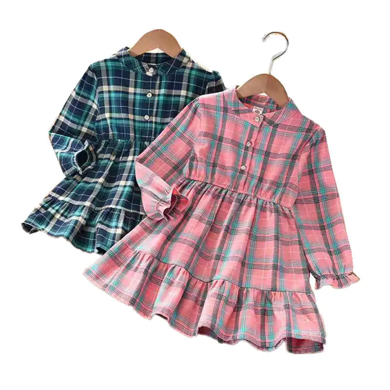 Ropa de Boutique de tela para niñas, vestidos a cuadros, camisa de primavera, Stock coreano, venta al por mayor