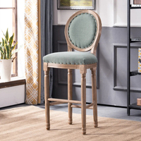 Tabouret de Bar Vintage en Bois Massif avec Dossier en Rotin Chaise Haute de Style Rétro Américain pour Cuisine ou Bar