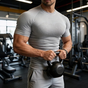 Men Textured Crew Neck <b>Short</b> Sleeve <b>Compression</b> Shirt Breathable Gym Workout Printed Summer Spandex Polyester Skinny Fit - Product Image 1