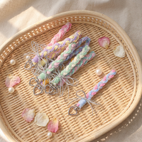 Porte-clés en corde de coton tressée artisanale avec fermoir cœur plaqué or, sangle de téléphone, bijou, breloque de sac tissée pour clés