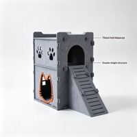 Maison pour chat en feutre à deux niveaux, semi-fermée, avec escalier, design respirant, abri intérieur sécurisé pour chats, toutes saisons