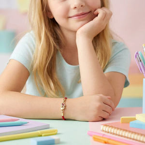 <span class=keywords><strong>Bracelet</strong></span> tressé rouge à double cœur plaqué or 14 carats pour filles, bijoux ajustables pour enfants, cadeaux d'anniversaire et de fêtes - Product Image 3