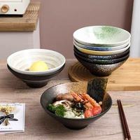 Grand bol à ramen et riz en céramique, style japonais créatif, luxe léger, couleur sous glaçure vintage, conique, pour usage commercial et domestique