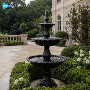 Fontaine d'eau décorative à trois niveaux en bronze noir, grande sculpture extérieure pour jardin, villa, hôtel, projet paysager à vendre - Product Image 5