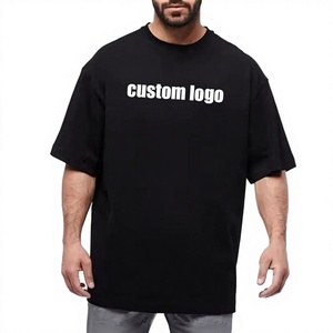 T-shirt en coton noir surdimensionné pour homme avec logo personnalisé, manches courtes, col rond, coupe décontractée, imprimé, design de lettres sur le devant - Product Image 1