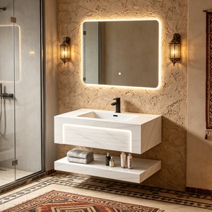 Meuble-<span class=keywords><strong>lavabo</strong></span> mural résistant à l'eau en ardoise, plusieurs couleurs, avec miroir éclairé et <span class=keywords><strong>lavabo</strong></span> en céramique, idéal pour appartement - Product Image 5