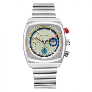 Montre carrée pour homme la plus vendue, avec chronographe multifonction à six aiguilles, calendrier, bracelet en acier, mouvement à quartz résistant à l'eau - Product Image 1