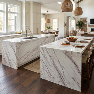 Venta al por mayor de fábrica: Losa de piedra de cuarzo artificial impresa en 3D con aspecto de mármol Breccia Viola para encimeras de lujo en cocinas, islas y tocadores. - Product Image 2