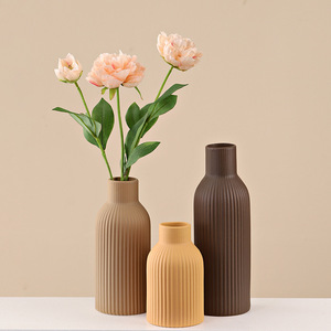 European Style Morandi Color Stripe Matte Premium Feel Ceramic Vase for Living Room Desktop Dried <b>Flower</b> <b>Display</b> Decoration - Product Image 2