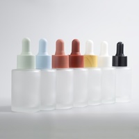 Flacon compte-gouttes en verre dépoli à épaule plate pour huiles essentielles, sérums et essences, 30ml 50ml, en stock, flacon de sous-conditionnement