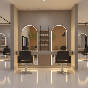 Gold <b>Black</b> Luxury Modern Design Foldable Adjustable Commercial Barber Station Wood Material Salon Mirror Barber Unit Model 2 - Product Image 2