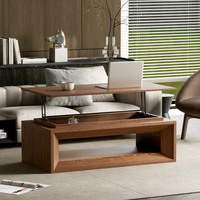 Table basse relevable moderne et durable en noyer, placage bois massif, MDF, hauteur réglable, rangement, mobilier de salon